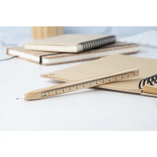 Penna a sfera in legno con righello da 14cm refill blu
