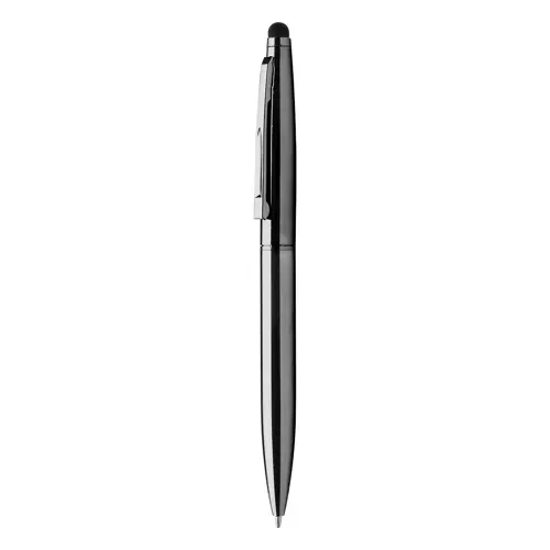 Penna a sfera in metallo con finitura lucida disponibile in vari colori e punta touch con meccanismo a rotazione e refill blu