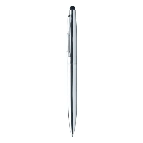Penna a sfera in metallo con finitura lucida disponibile in vari colori e punta touch con meccanismo a rotazione e refill blu