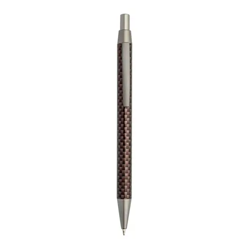Penna a sfera in metallo con decorazione simil carbonio sul corpo refill blu
