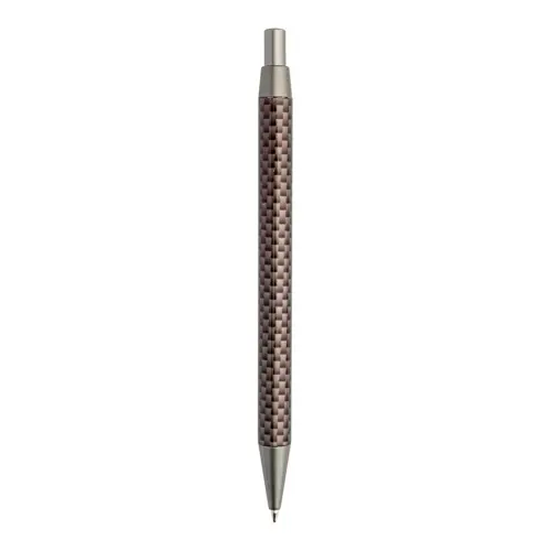 Penna a sfera in metallo con decorazione simil carbonio sul corpo refill blu