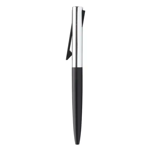 Penna a sfera in alluminio con particolare movimento della clip confezionata in scatola di metallo e refill blu