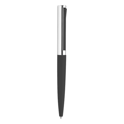 Penna a sfera in alluminio con particolare movimento della clip confezionata in scatola di metallo e refill blu