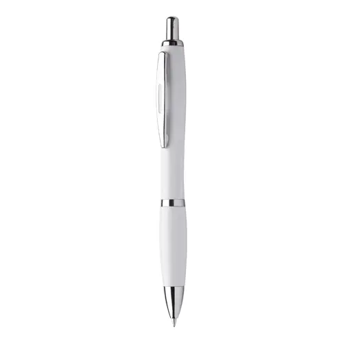 Penna a sfera in plastica con fusto antibatterico e parti cromate con meccanismo a scatto e refill blu