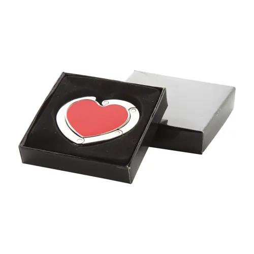 Gancio porta borsa in metallo a forma di cuore con chiusura magnetica