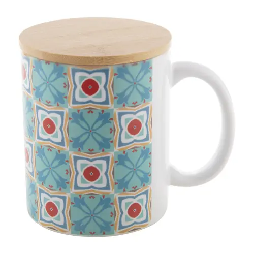 Tazza per sublimazione in ceramica bianca da 300ml con coperchio in bambù