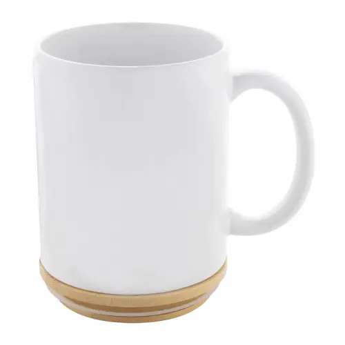 Tazza per sublimazione in ceramica bianca da 300ml con coperchio in bambù