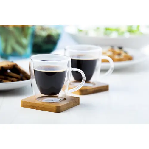 Set di 2 tazzine da caffè in vetro con piattini in bambù 90ml