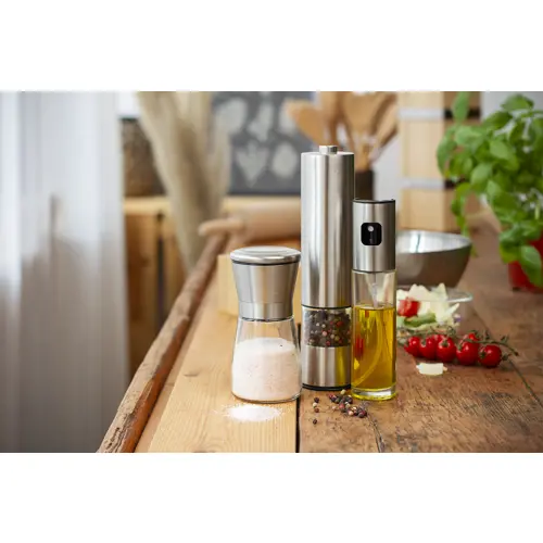 Macinino per sale e pepe manuale in acciaio inox e vetro