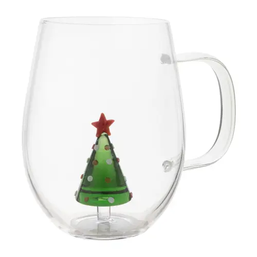 Tazza natalizia in vetro con decorazione interna a forma di albero 550ml