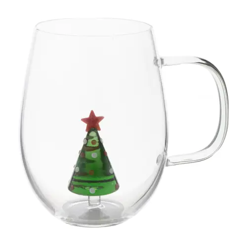 Tazza natalizia in vetro con decorazione interna a forma di albero 550ml