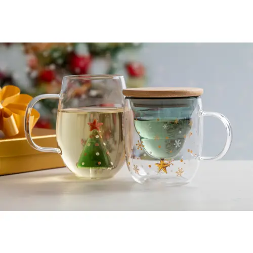 Tazza natalizia in vetro con decorazione interna a forma di albero 550ml