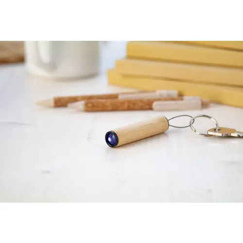 Mini torcia portachiavi in bambù con LED bianco