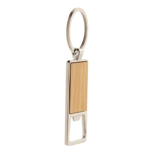 Portachiavi apribottiglie in metallo con inserto bambù