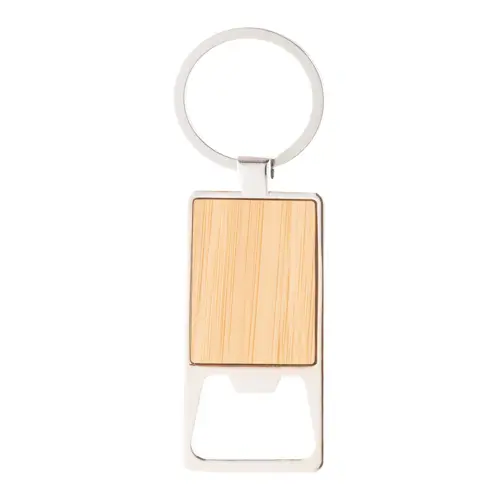 Portachiavi apribottiglie in metallo con inserto bambù