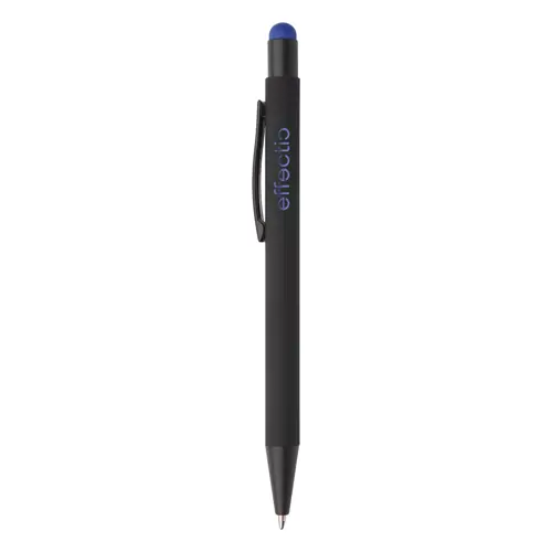 Penna a sfera in alluminio con finitura gommata per incisione laser con punta touch colorata e refill blu