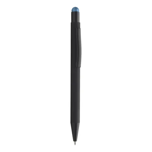 Penna a sfera in alluminio con finitura gommata per incisione laser con punta touch colorata e refill blu