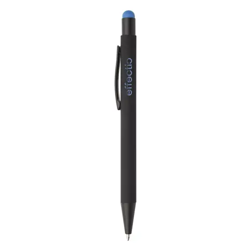 Penna a sfera in alluminio con finitura gommata per incisione laser con punta touch colorata e refill blu