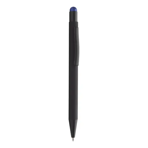 Penna a sfera in alluminio con finitura gommata per incisione laser con punta touch colorata e refill blu