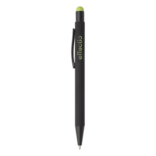 Penna a sfera in alluminio con finitura gommata per incisione laser con punta touch colorata e refill blu