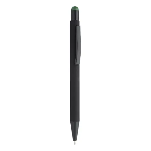 Penna a sfera in alluminio con finitura gommata per incisione laser con punta touch colorata e refill blu