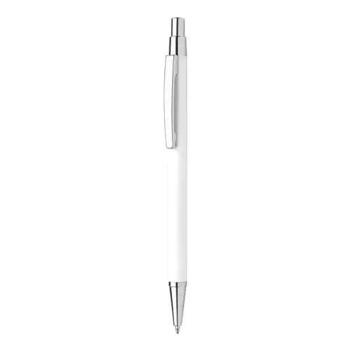 Penna a sfera in alluminio con finitura gommata per incisione a specchio e con meccanismo a scatto e refill blu