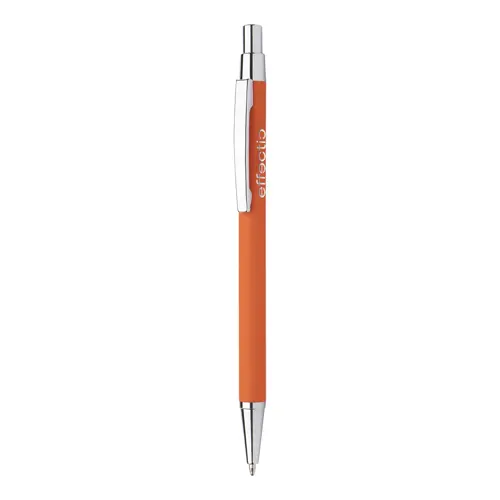 Penna a sfera in alluminio con finitura gommata per incisione a specchio e con meccanismo a scatto e refill blu