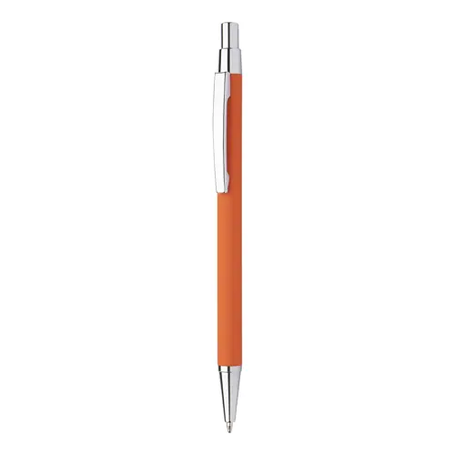 Penna a sfera in alluminio con finitura gommata per incisione a specchio e con meccanismo a scatto e refill blu