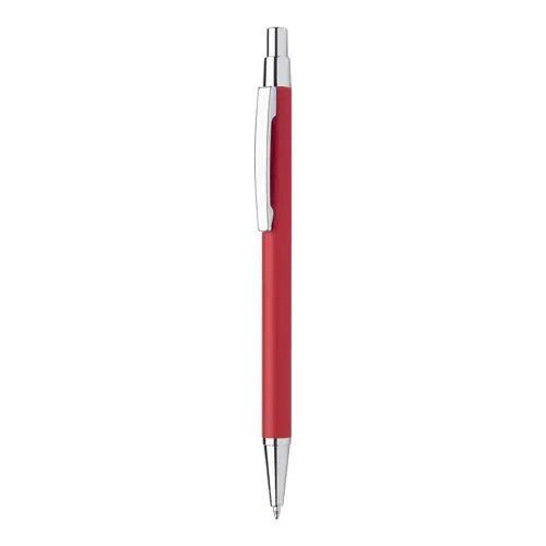 Penna a sfera in alluminio con finitura gommata per incisione a specchio e con meccanismo a scatto e refill blu