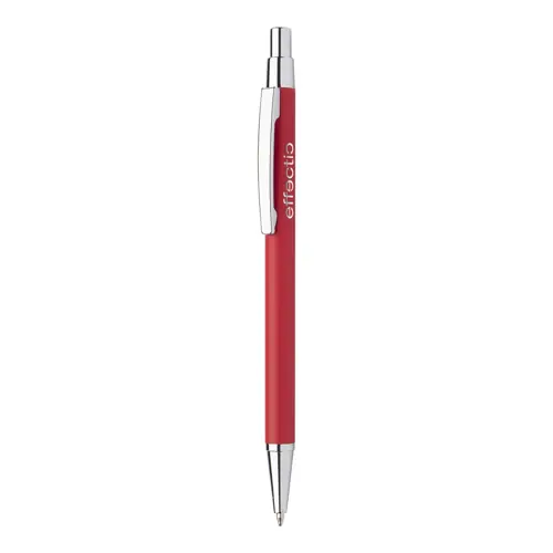 Penna a sfera in alluminio con finitura gommata per incisione a specchio e con meccanismo a scatto e refill blu