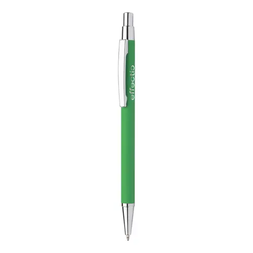 Penna a sfera in alluminio con finitura gommata per incisione a specchio e con meccanismo a scatto e refill blu