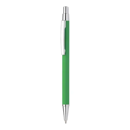 Penna a sfera in alluminio con finitura gommata per incisione a specchio e con meccanismo a scatto e refill blu