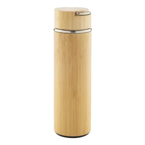 Thermos in acciaio inox doppia parete e bambù con infusore e coperchio 450ml