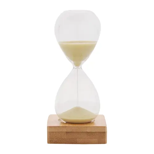 Clessidra da 5 minuti con vetro borosilicato con base in bambù con confeziona in carta kraft