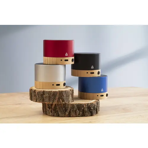 Cassa Bluetooth in alluminio riciclato e bambù con funzione di chiamata in vivavoce
