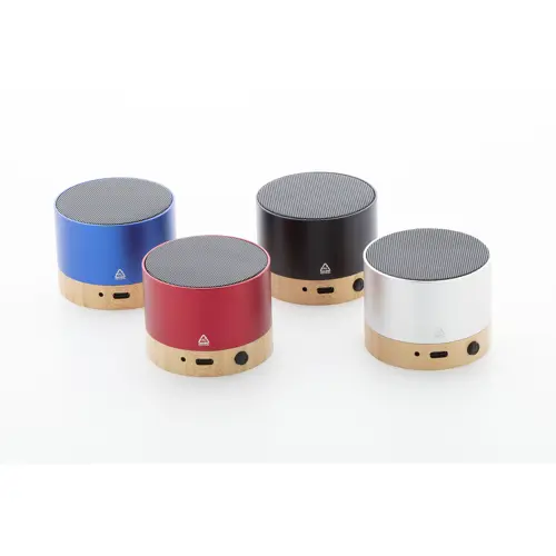 Cassa Bluetooth in alluminio riciclato e bambù con funzione di chiamata in vivavoce