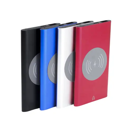 Power bank wireless in alluminio riciclato con ricarica rapida e porta USB-C da 4000mAh