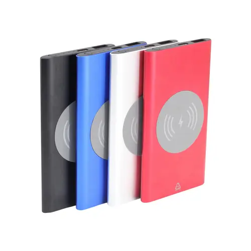 Power bank wireless in alluminio riciclato con ricarica rapida e porta USB-C da 4000mAh