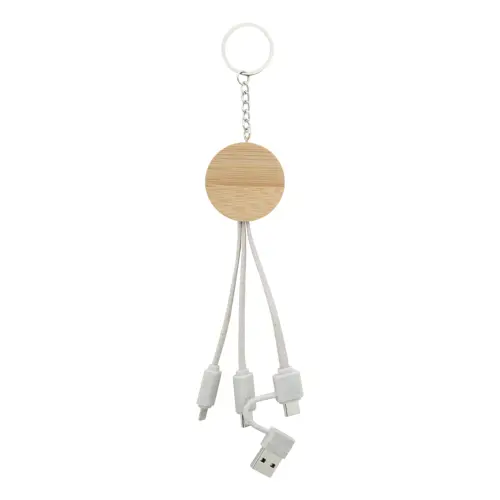 Portachiavi in bambù con cavi in plastica ecologica con multiprese USB e USB-C e micro USB e Lightning