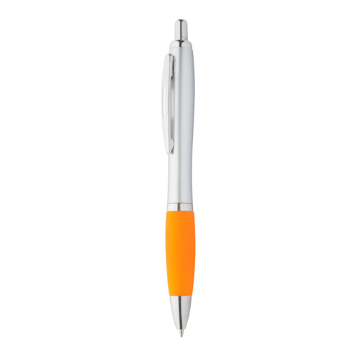 Penna in plastica con corpo argentato ed impugnatura in gomma colorata con  meccanismo a scatto e refill blu - GZ22019354