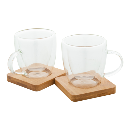Set di 2 tazzine da caffè in vetro con piattini in bambù 90ml - GZ2201815632
