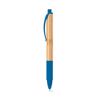 Penna a sfera in bambù e con clip e impugnatura in fibra di grano e ABS colore in coordinato e meccanismo a scatto e refill blu