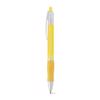 Penna a sfera in plastica disponibile in vari colori con impugnatura antiscivolo e meccanismo a scatto e refill nero