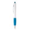 Penna a sfera in plastica con clip in metallo e impugnatura antiscivolo colorata in coordinato con la punta touch e refill blu