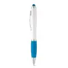 Penna a sfera in plastica con clip in metallo e impugnatura antiscivolo colorata in coordinato con la punta touch e refill blu