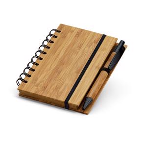 Block notes in formato tascabile copertina in bambù e pagine a righe in carta riciclata con penna refill blu