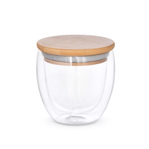 Bicchiere da viaggio in vetro e coperchio bambù, 250 ml