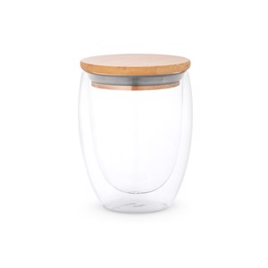 Bicchiere da viaggio in vetro e coperchio bambù, 350 ml