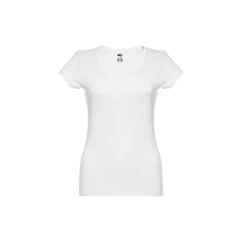 T-shirt da donna bianca scollo a v taglio aderente 100% cotone 150gr