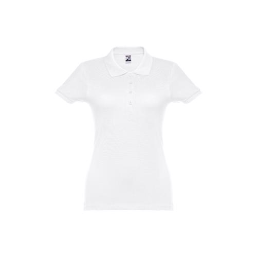 Maglietta polo da donna bianca in tessuto piqué a maniche corte taglio aderente 100% cotone 195gr